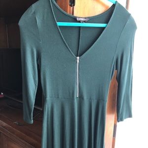 Express Zip Front Green Skater Dress, XS